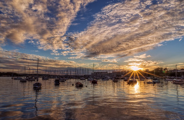 Sunset over Plymouth in UK.