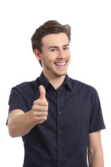 Funny standing happy man gesturing thumbs up