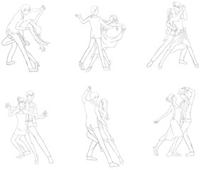 A cartoon drawing icon of dancing couple sport for both man and woman in action and dancer fashion clothing, vector 