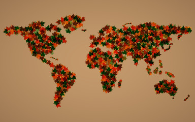 Fototapeta premium World map of maple leaves. Vector background. Eps 10