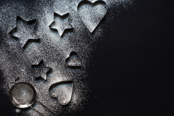 cooking forms on black background with pain