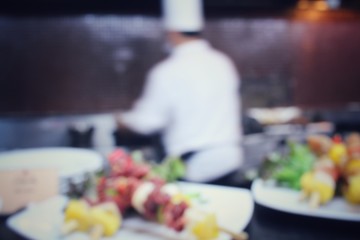 Blurred of chef in restaurant