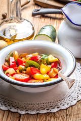 Ratatouille on a rustic table.