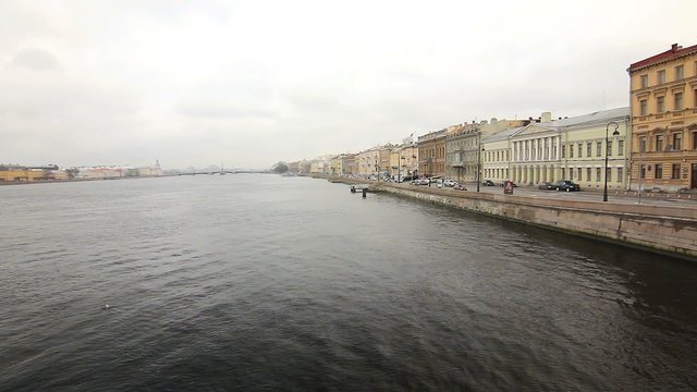 Embankment of the Neva River on a cloudy day, Saint-Petersburg, Russia
