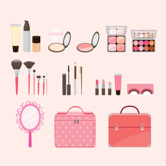 Makeup equipments set, cosmetics, accessory, tool, facial, objects, icons