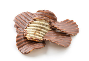 potato chip with chocolate on white