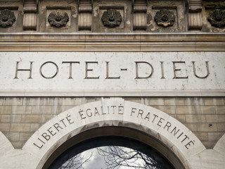Naklejka premium Hotel dieu, the oldest hospital of Paris France