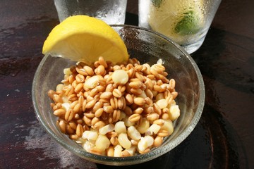 Salad of boiled wheat and corn