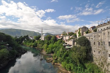 Fototapeta na wymiar Panorama of Mostar and Neretva river