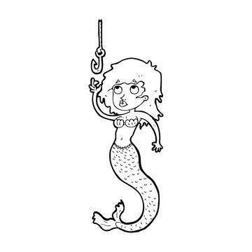 cartoon mermaid and fish hook