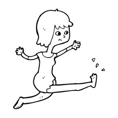 cartoon happy woman kicking