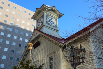 Fototapeta na wymiar Clock Tower in Sapporo, Hokkaido, Japan