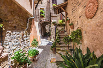 Streets and stairs in a beautiful colored town in central Italy