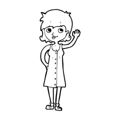 cartoon pretty woman waving