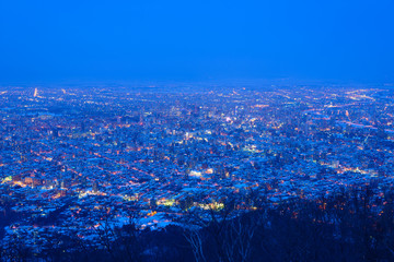 Sapporo at dusk, view from Observatory of Mt.Moiwa