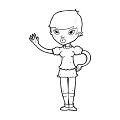 cartoon woman waving