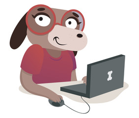 Nerd Dog Girl Using a Computer