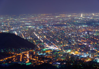 Sapporo at dusk, view from Observatory of Mt.Moiwa