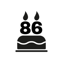 The birthday cake with candles in the form of number 86 icon. Birthday symbol. Flat