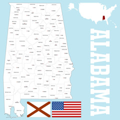 A large and detailed map of the State of Alabama with all counties and county seats.
