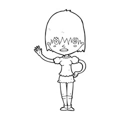 cartoon waving woman