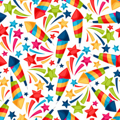 Celebration festive seamless pattern with colorful fireworks