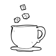 cartoon teacup with sugar cubes
