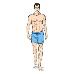 Fototapeta premium Vector Single Sketch Illustration - Fashion Male Model in Shorts