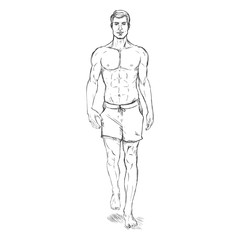 Fototapeta na wymiar Vector Single Sketch Illustration - Fashion Male Model in Shorts