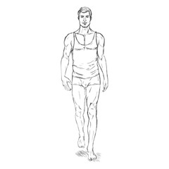 Vector Single Sketch Illustration -  Fashion Male Model in Underwear