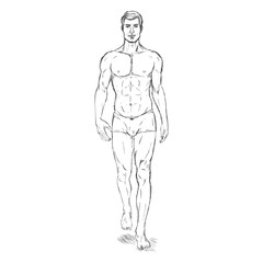 Vector Single Sketch Illustration -  Fashion Male Model in Underwear