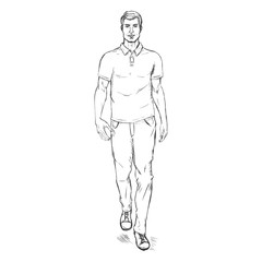 Vector Sketch Fashion Male Model in Trousers and Polo Shirt