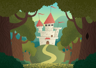 Castle Landscape / Cartoon fantasy castle. No transparency used. Basic (linear) gradients.
