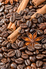 coffee beans and cinnamon sticks