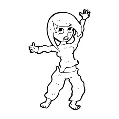 cartoon frightened woman