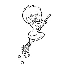 cartoon witch riding broomstick