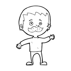 cartoon man with mustache waving