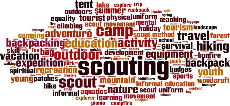 Scouting word cloud concept. Vector illustration
