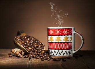 Christmas cup with coffee beans