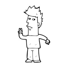 cartoon man giving peace sign