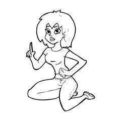 cartoon sitting woman with idea