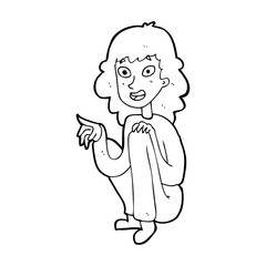 cartoon happy woman sitting and pointing
