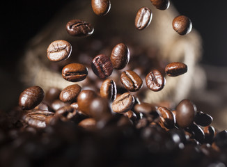 Falling coffee beans