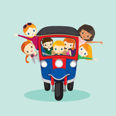 Fototapeta premium People on tuk tuk driving to travel, journey trips, adventure, transportation