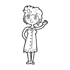 cartoon hippie woman waving