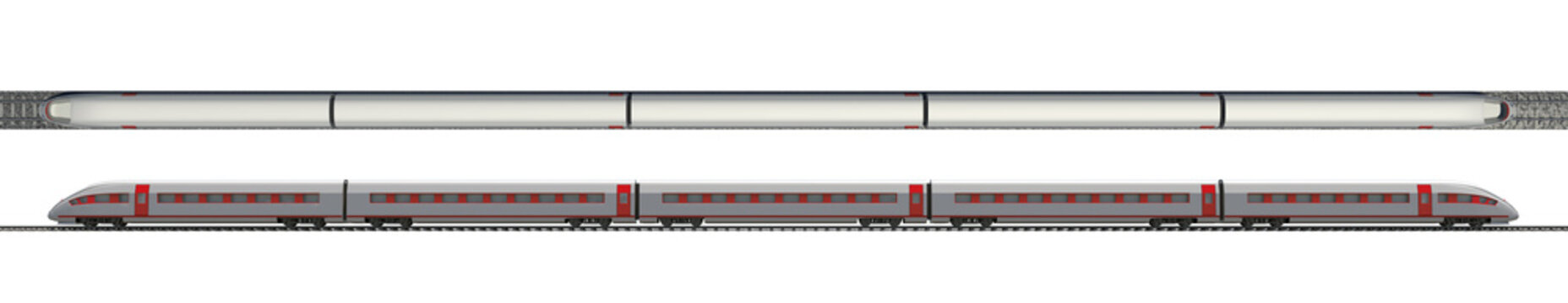 Fototapeta Long train on white, top and side views