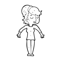 cartoon friendly woman shrugging shoulders