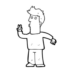 cartoon man giving peace sign
