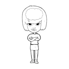 cartoon woman with folded arms imagining