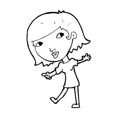 cartoon happy girl gesturing to follow